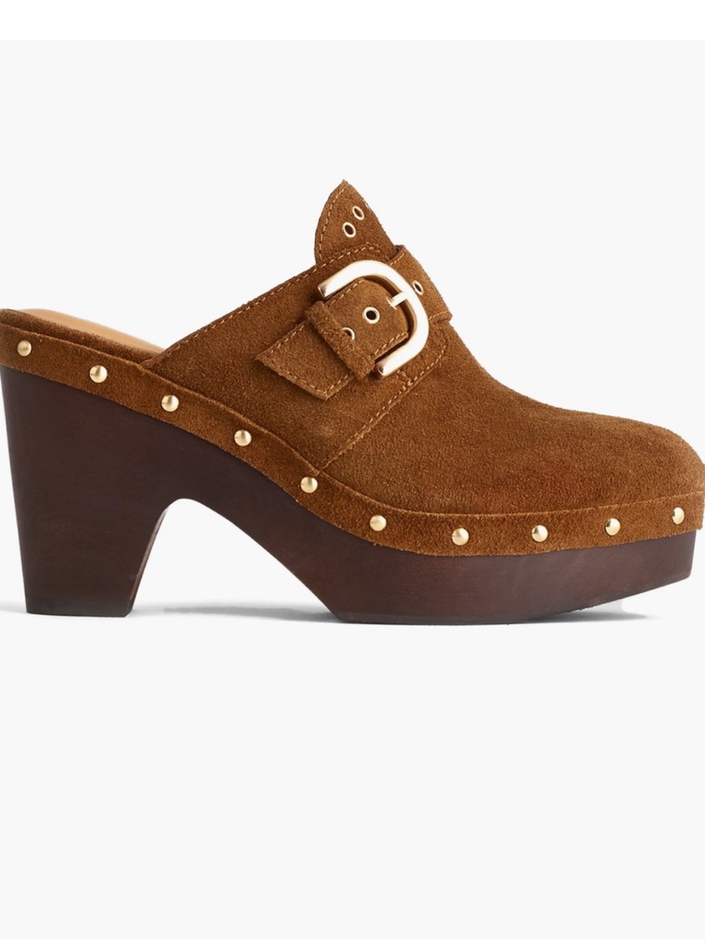Madewell NEW W BOX brown suede Wes buckled strap studded heeled clogs sz 8.5